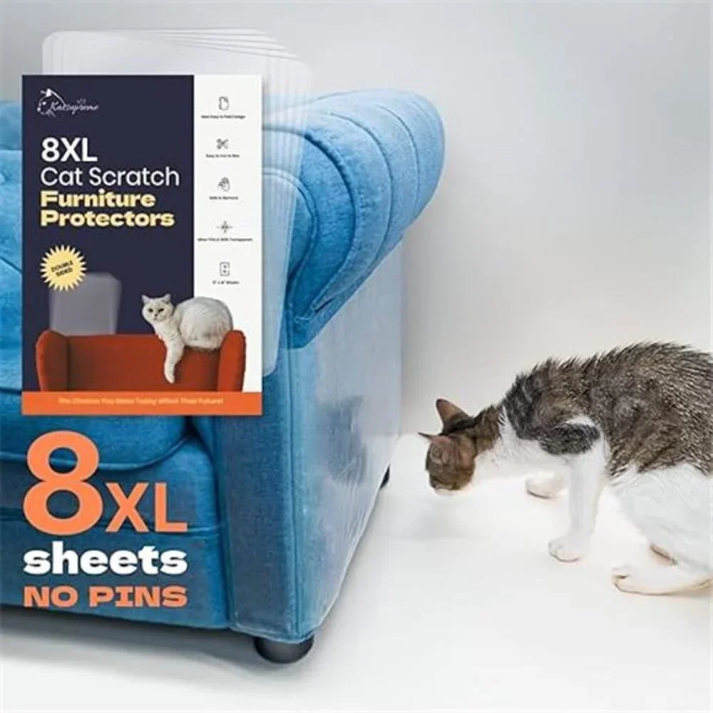 Cat Scratch Couch Protector - 8XL Sheets, Clear (Almost Invisible),Extra Durable